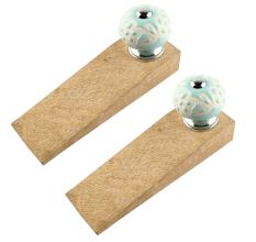 2 Pieces Sage Green Etched Ceramic Door Stopper